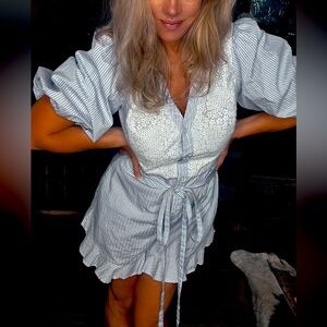 White Ruffled Wrap Jumper with Puff Sleeves